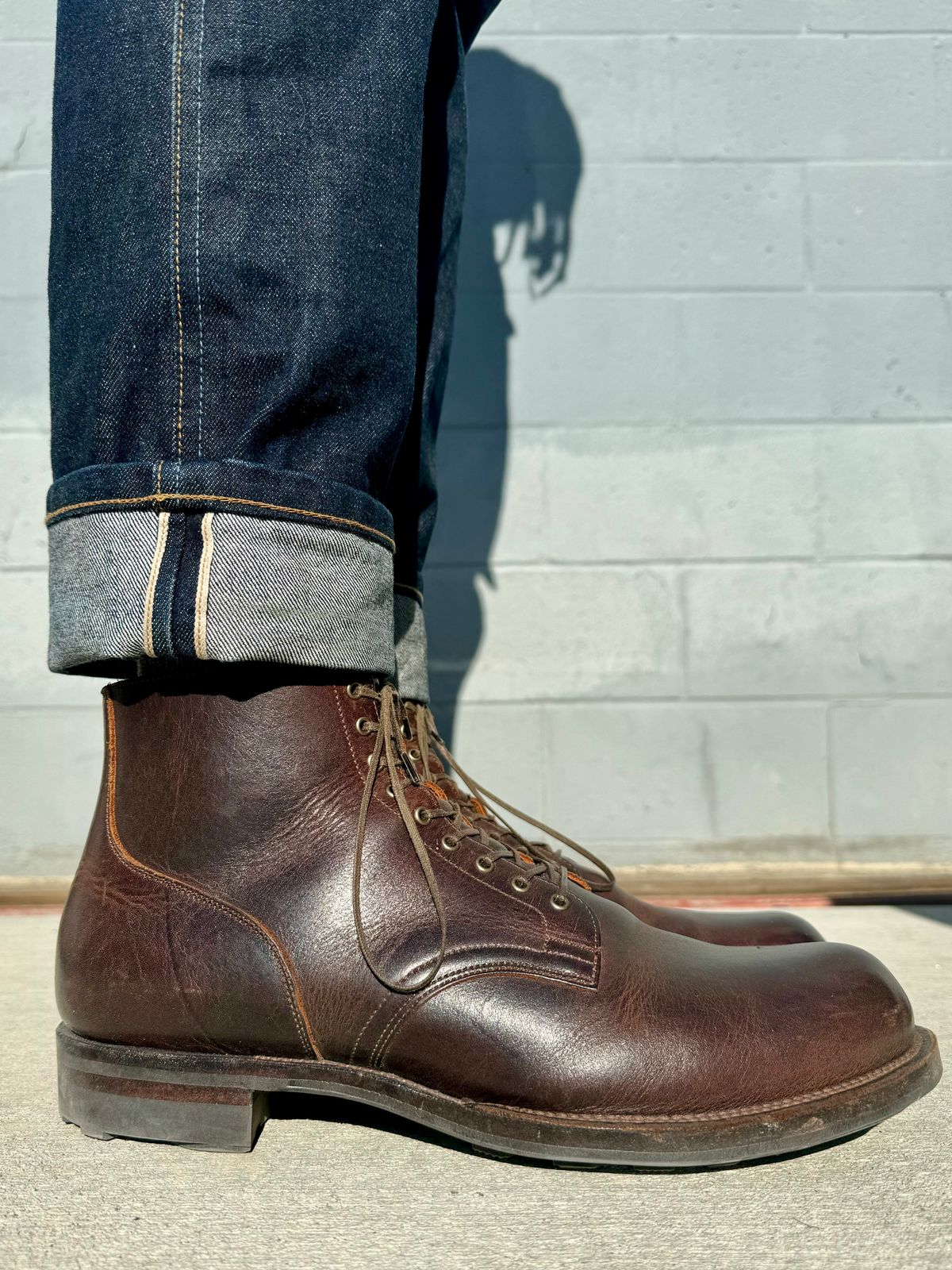 Photo by Drover_Shy on January 5, 2024 of the Viberg Service Boot in C.F. Stead Whiskey Phoenix.