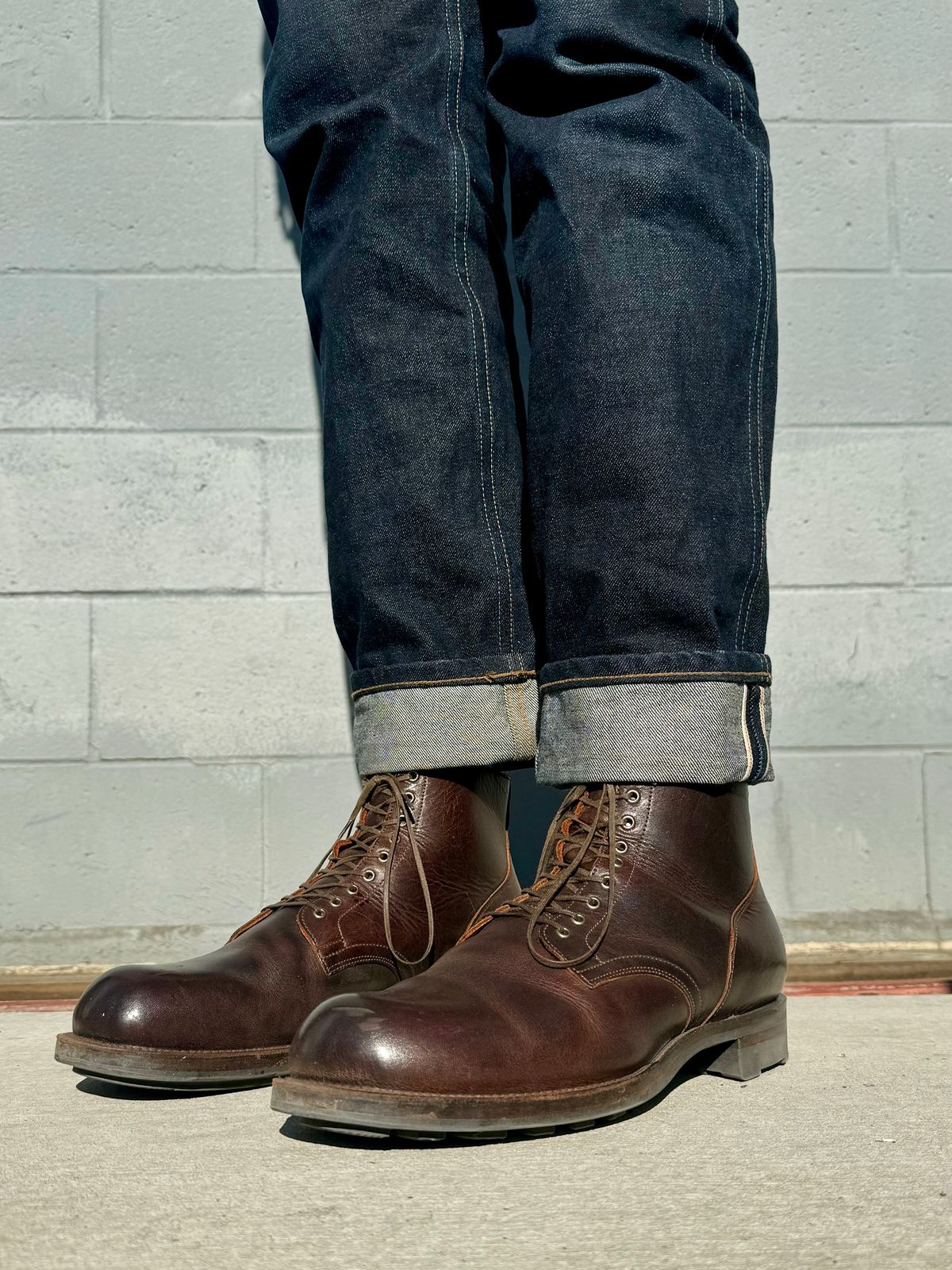Photo by Drover_Shy on January 5, 2024 of the Viberg Service Boot in C.F. Stead Whiskey Phoenix.
