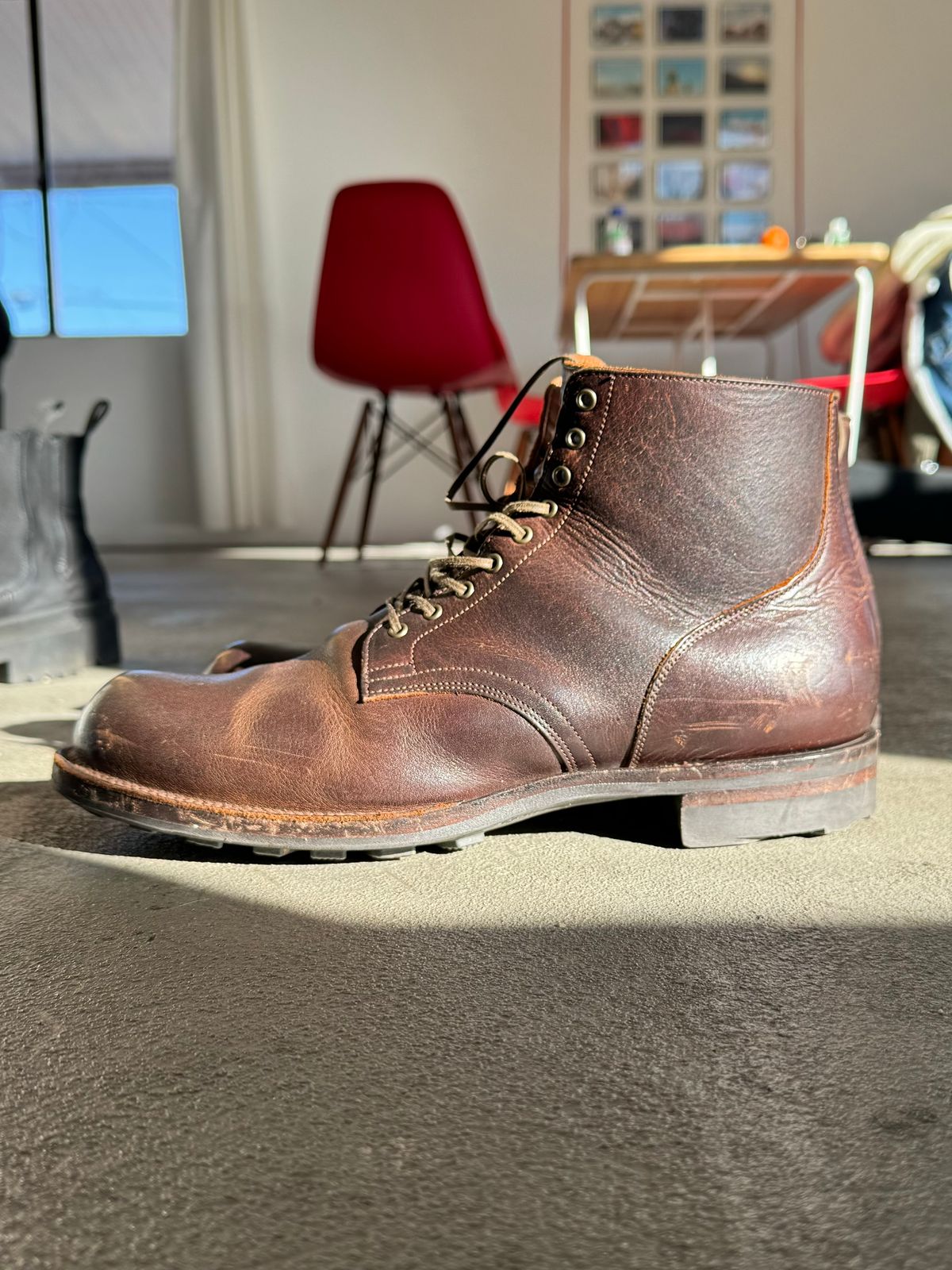 Photo by Drover_Shy on February 11, 2024 of the Viberg Service Boot in C.F. Stead Whiskey Phoenix.