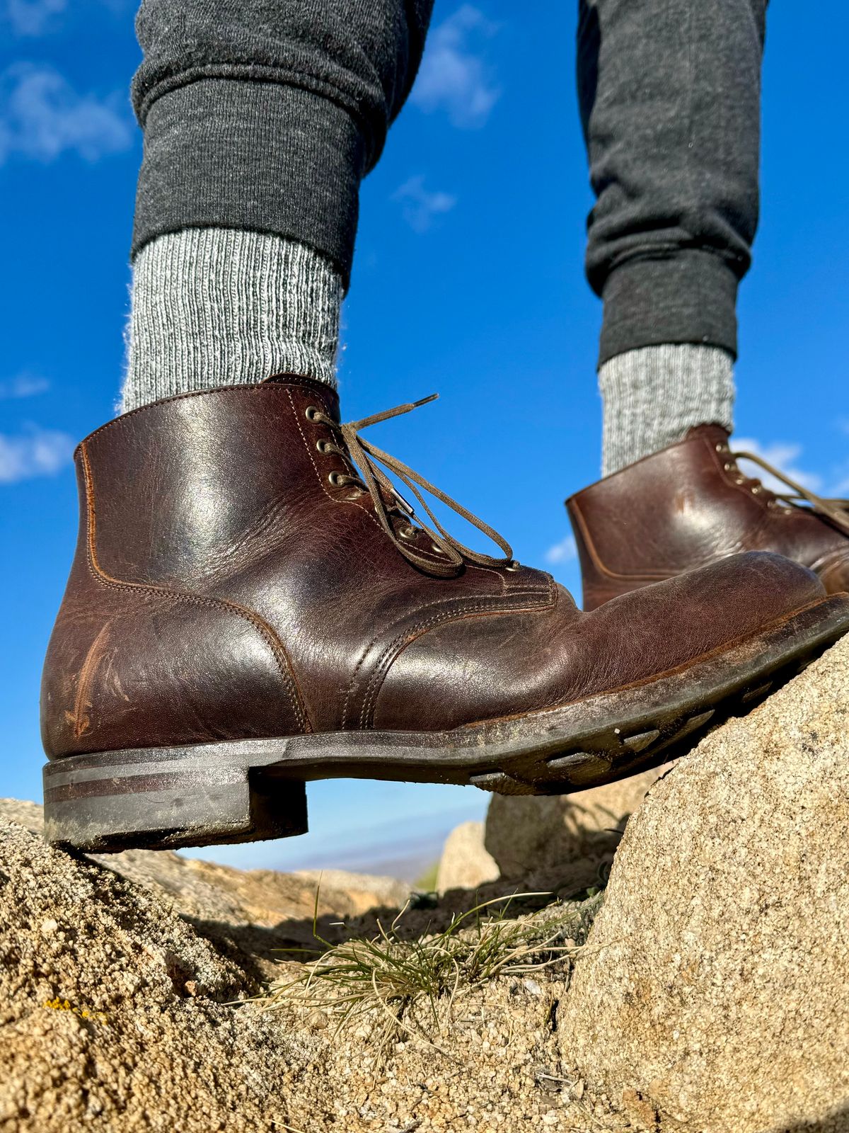 Photo by Drover_Shy on February 10, 2024 of the Viberg Service Boot in C.F. Stead Whiskey Phoenix.