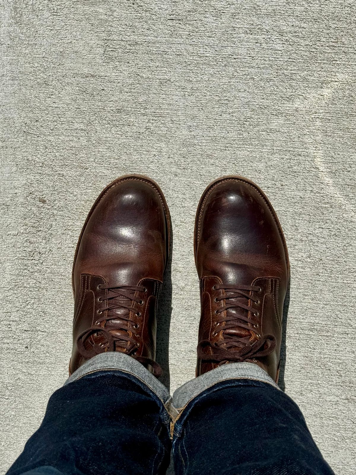 Photo by Drover_Shy on March 13, 2024 of the Viberg Service Boot in C.F. Stead Whiskey Phoenix.