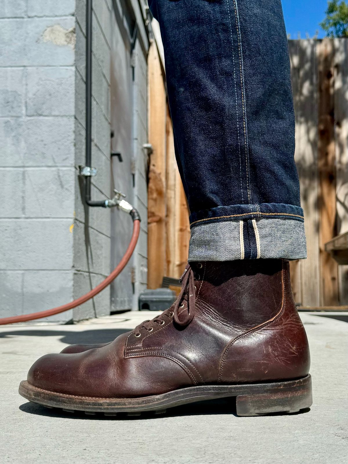 Photo by Drover_Shy on March 14, 2024 of the Viberg Service Boot in C.F. Stead Whiskey Phoenix.