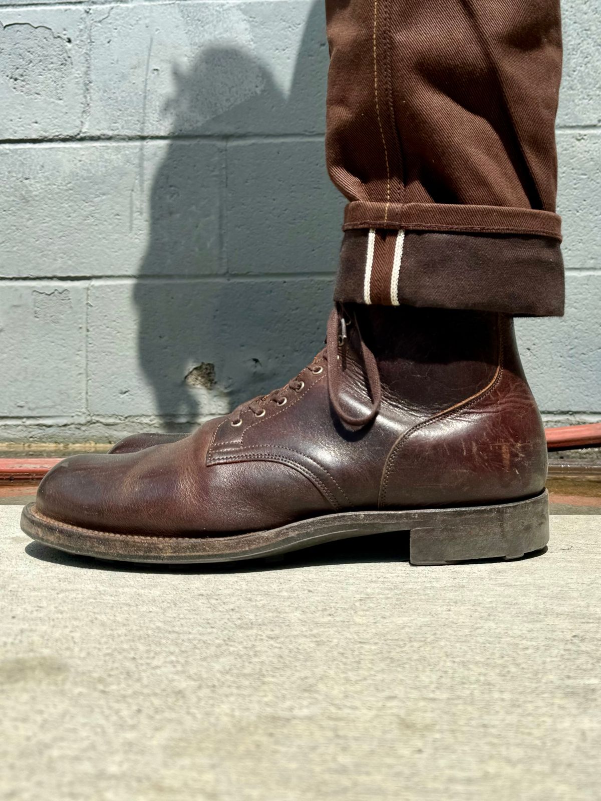 Photo by Drover_Shy on April 5, 2024 of the Viberg Service Boot in C.F. Stead Whiskey Phoenix.