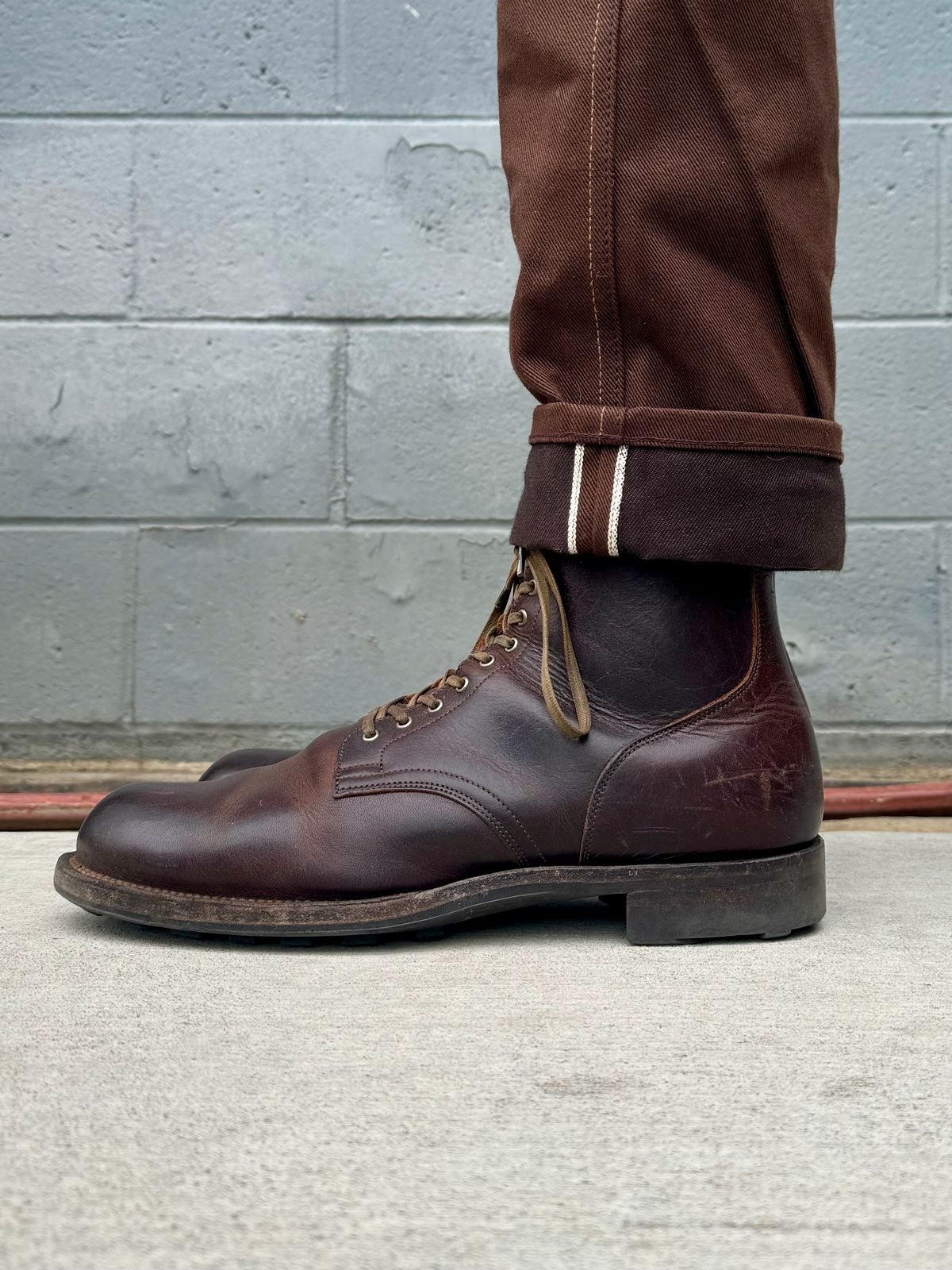 Photo by Drover_Shy on April 12, 2024 of the Viberg Service Boot in C.F. Stead Whiskey Phoenix.