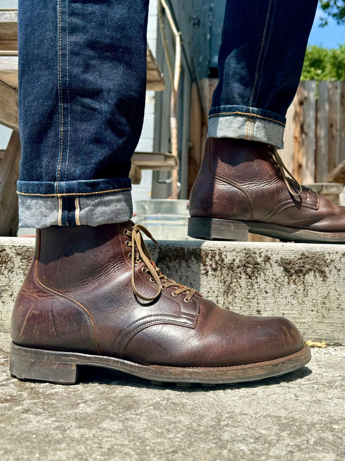 Photo by Drover_Shy on April 24, 2024 of the Viberg Service Boot in C.F. Stead Whiskey Phoenix.