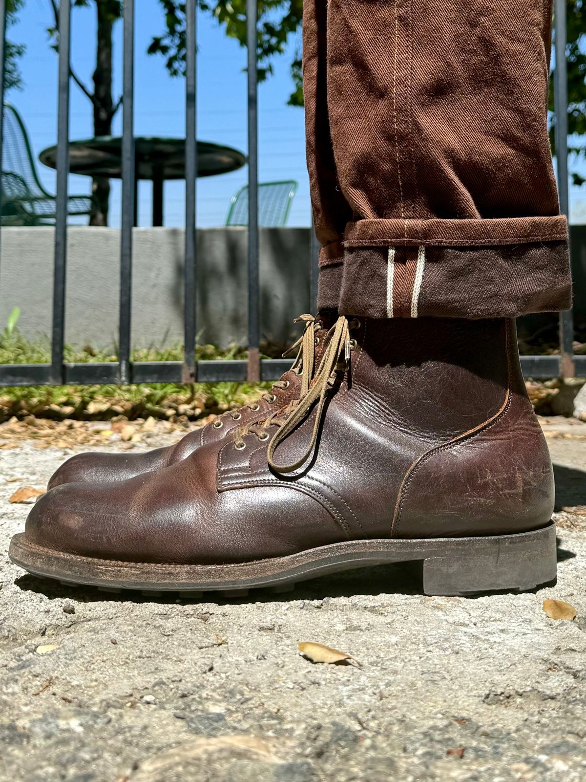 Photo by Drover_Shy on April 29, 2024 of the Viberg Service Boot in C.F. Stead Whiskey Phoenix.