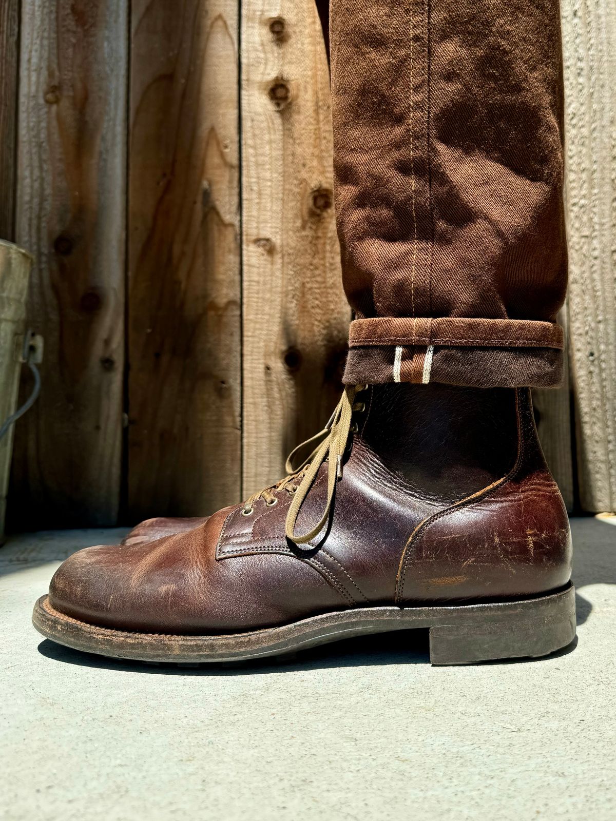 Photo by Drover_Shy on July 8, 2024 of the Viberg Service Boot in C.F. Stead Whiskey Phoenix.