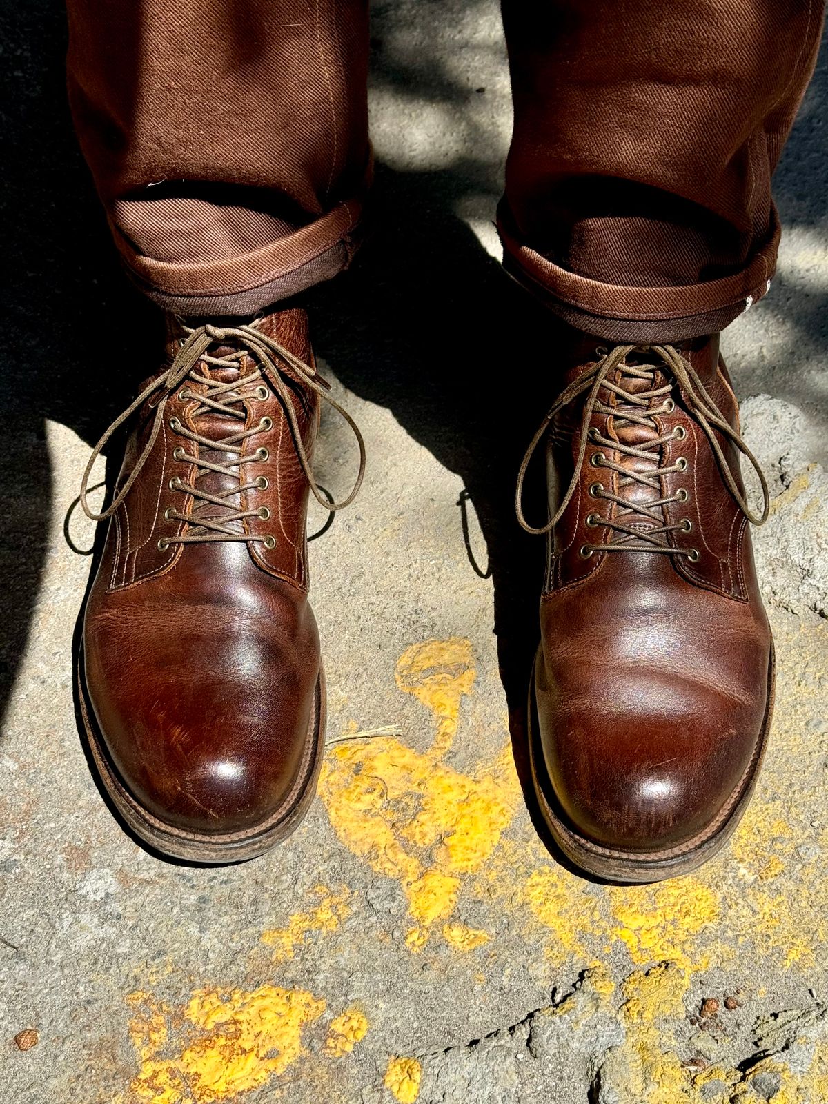 Photo by Drover_Shy on August 14, 2024 of the Viberg Service Boot in C.F. Stead Whiskey Phoenix.