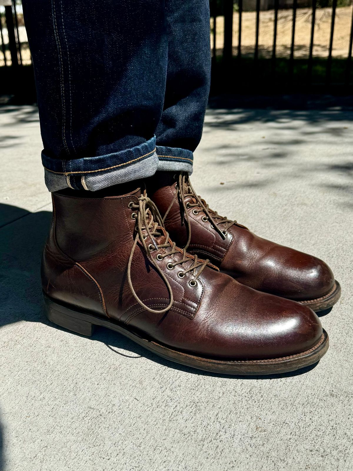 Photo by Drover_Shy on August 19, 2024 of the Viberg Service Boot in C.F. Stead Whiskey Phoenix.