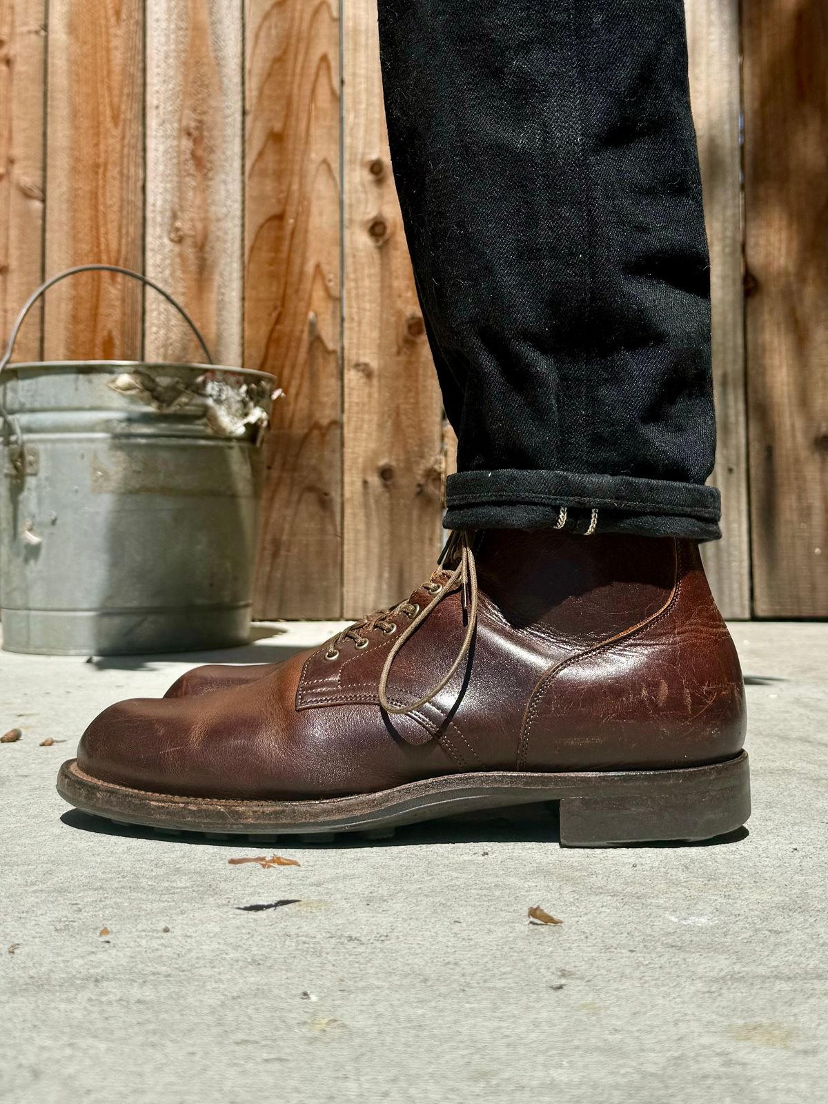 Photo by Drover_Shy on September 3, 2024 of the Viberg Service Boot in C.F. Stead Whiskey Phoenix.