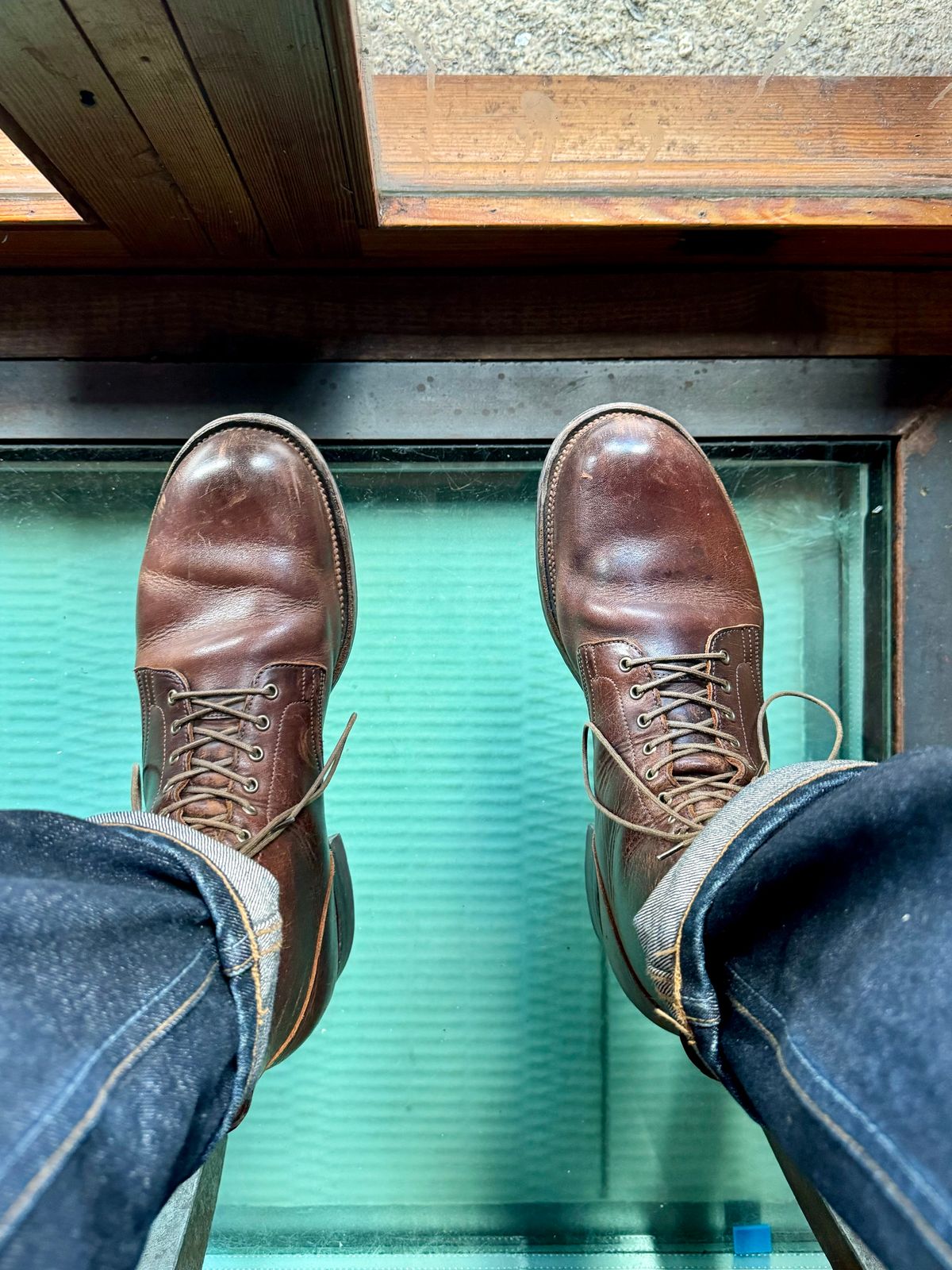 Photo by Drover_Shy on September 25, 2024 of the Viberg Service Boot in C.F. Stead Whiskey Phoenix.