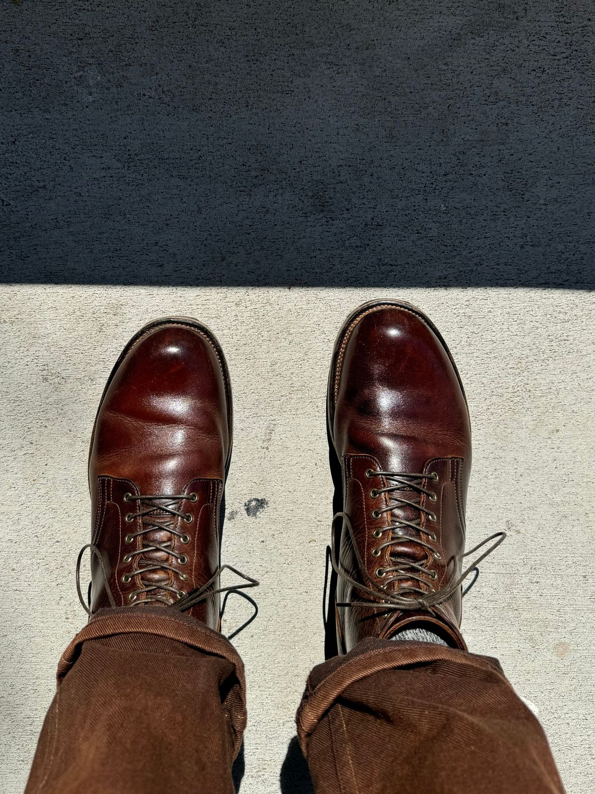 Photo by Drover_Shy on September 30, 2024 of the Viberg Service Boot in C.F. Stead Whiskey Phoenix.