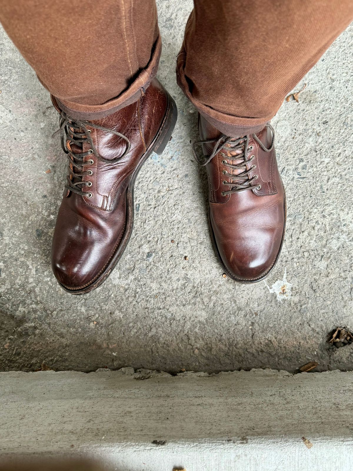 Photo by Drover_Shy on October 16, 2024 of the Viberg Service Boot in C.F. Stead Whiskey Phoenix.