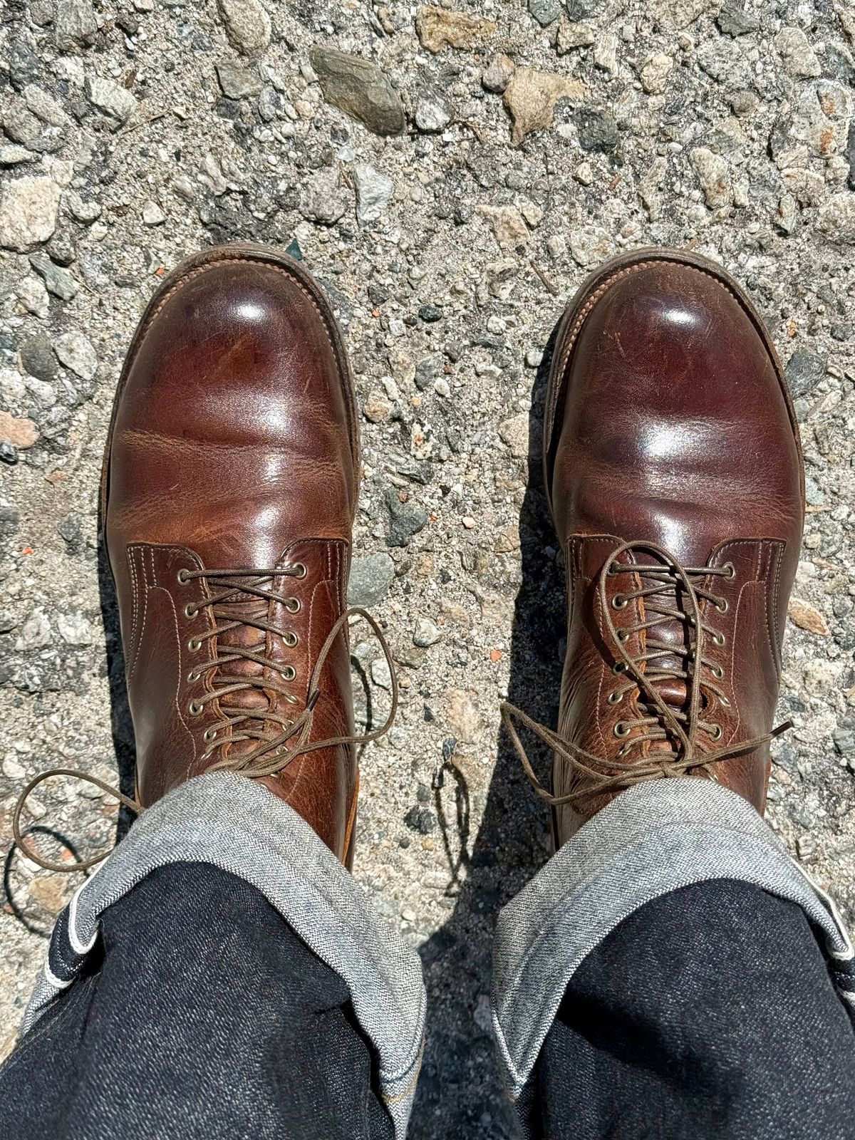 Photo by Drover_Shy on March 8, 2025 of the Viberg Service Boot in C.F. Stead Whiskey Phoenix.