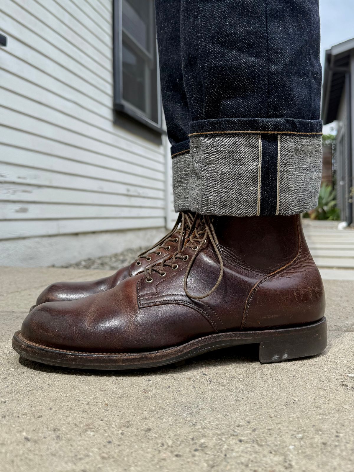 Photo by Drover_Shy on June 14, 2025 of the Viberg Service Boot in C.F. Stead Whiskey Phoenix.