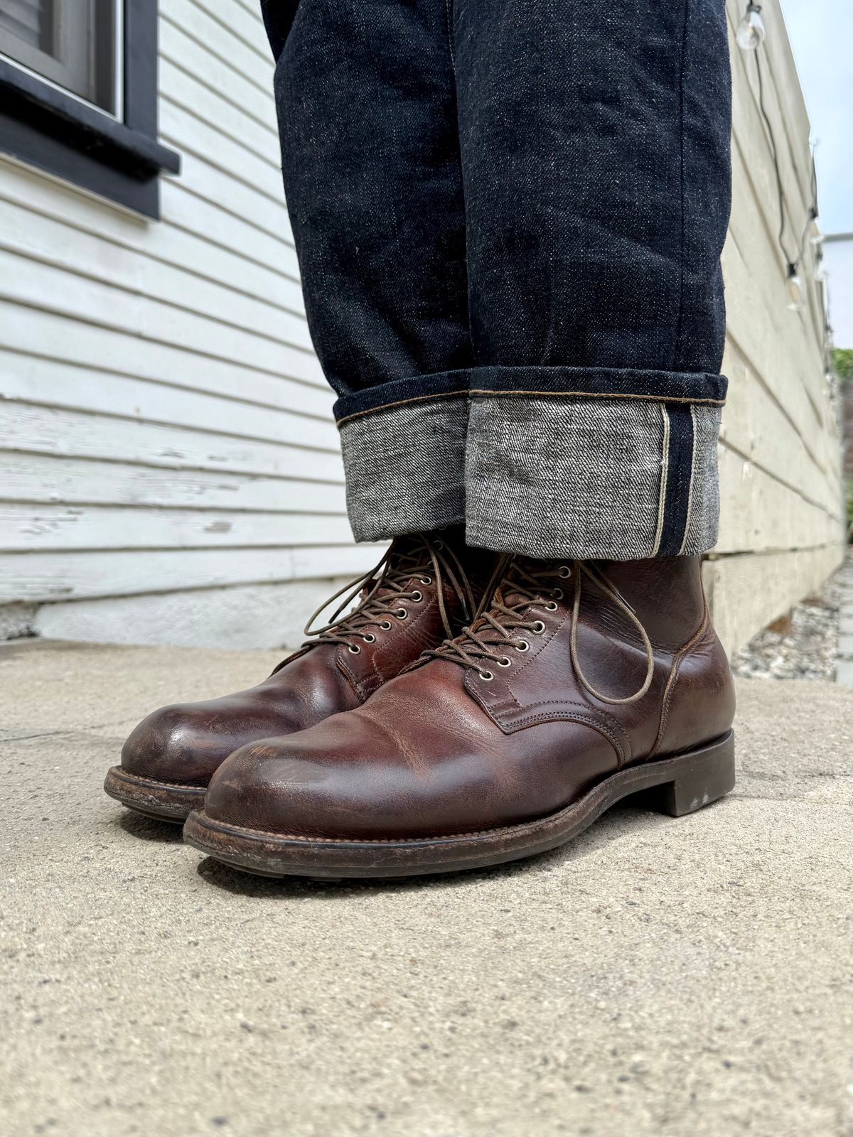 Photo by Drover_Shy on June 14, 2025 of the Viberg Service Boot in C.F. Stead Whiskey Phoenix.