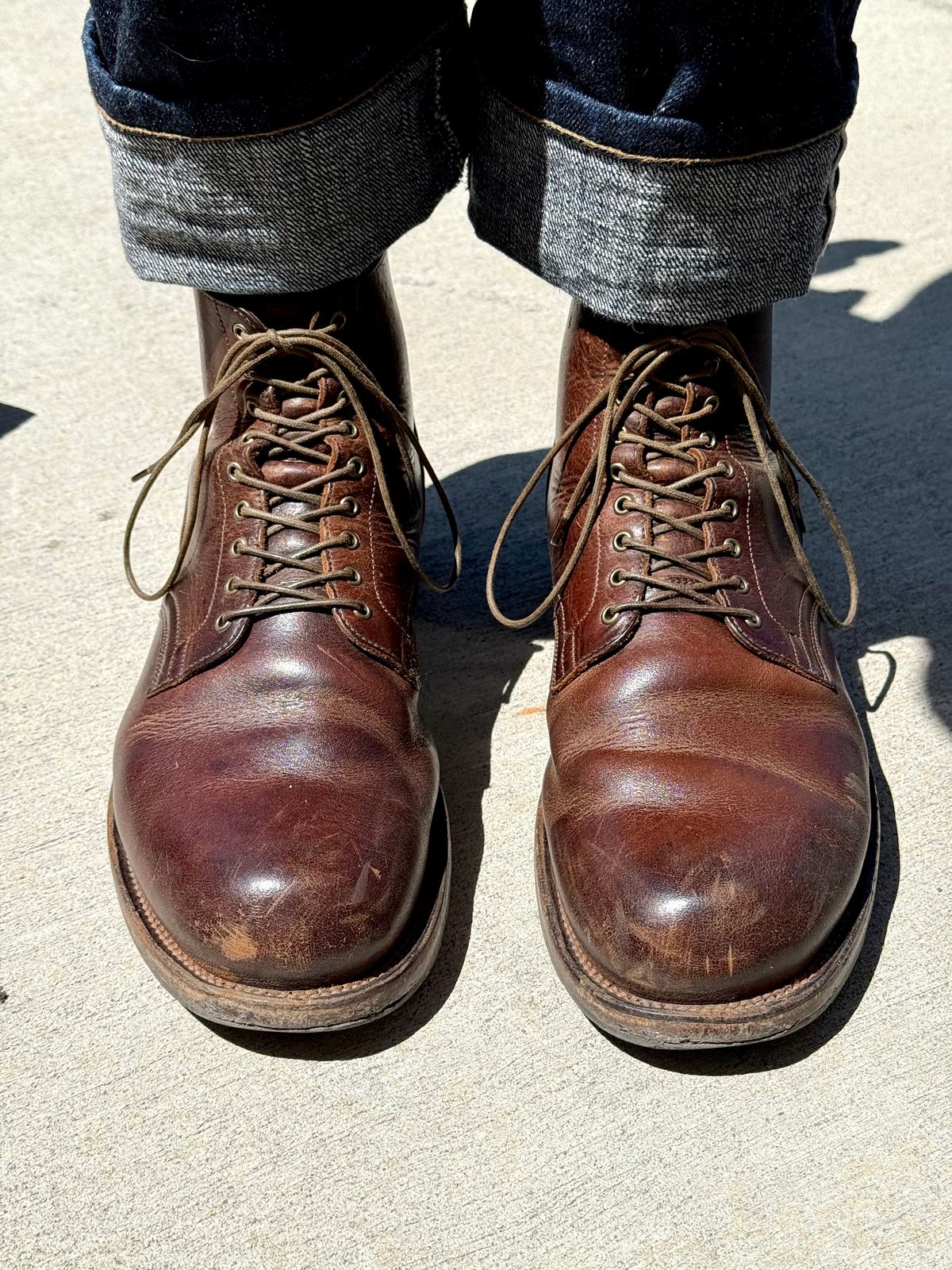 Photo by Drover_Shy on July 24, 2025 of the Viberg Service Boot in C.F. Stead Whiskey Phoenix.