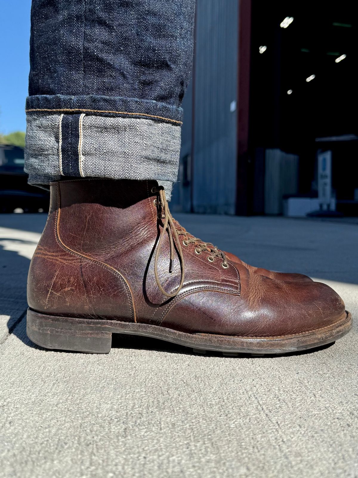 Photo by Drover_Shy on July 24, 2025 of the Viberg Service Boot in C.F. Stead Whiskey Phoenix.