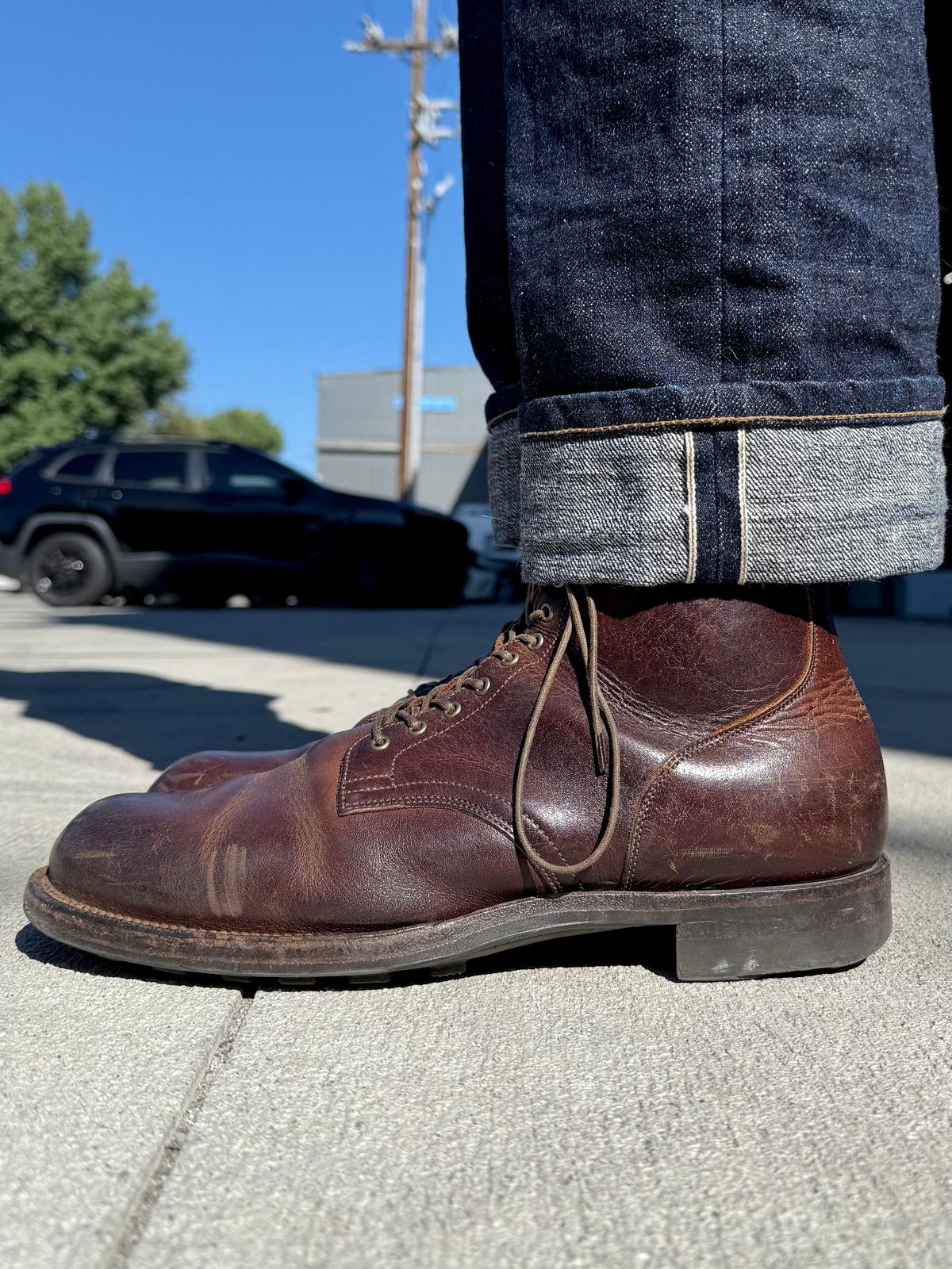 Photo by Drover_Shy on July 24, 2025 of the Viberg Service Boot in C.F. Stead Whiskey Phoenix.