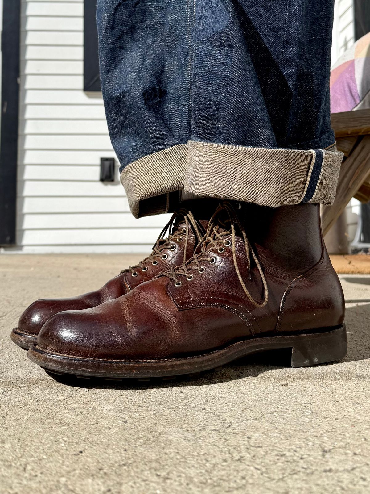 Photo by Drover_Shy on August 31, 2025 of the Viberg Service Boot in C.F. Stead Whiskey Phoenix.