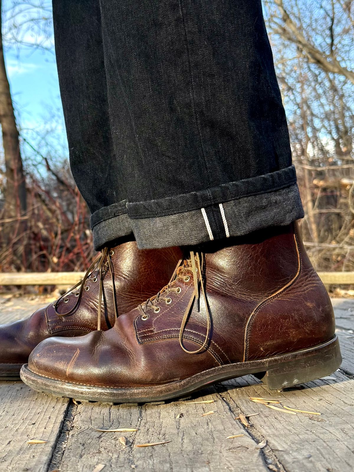 Photo by Drover_Shy on November 13, 2025 of the Viberg Service Boot in C.F. Stead Whiskey Phoenix.