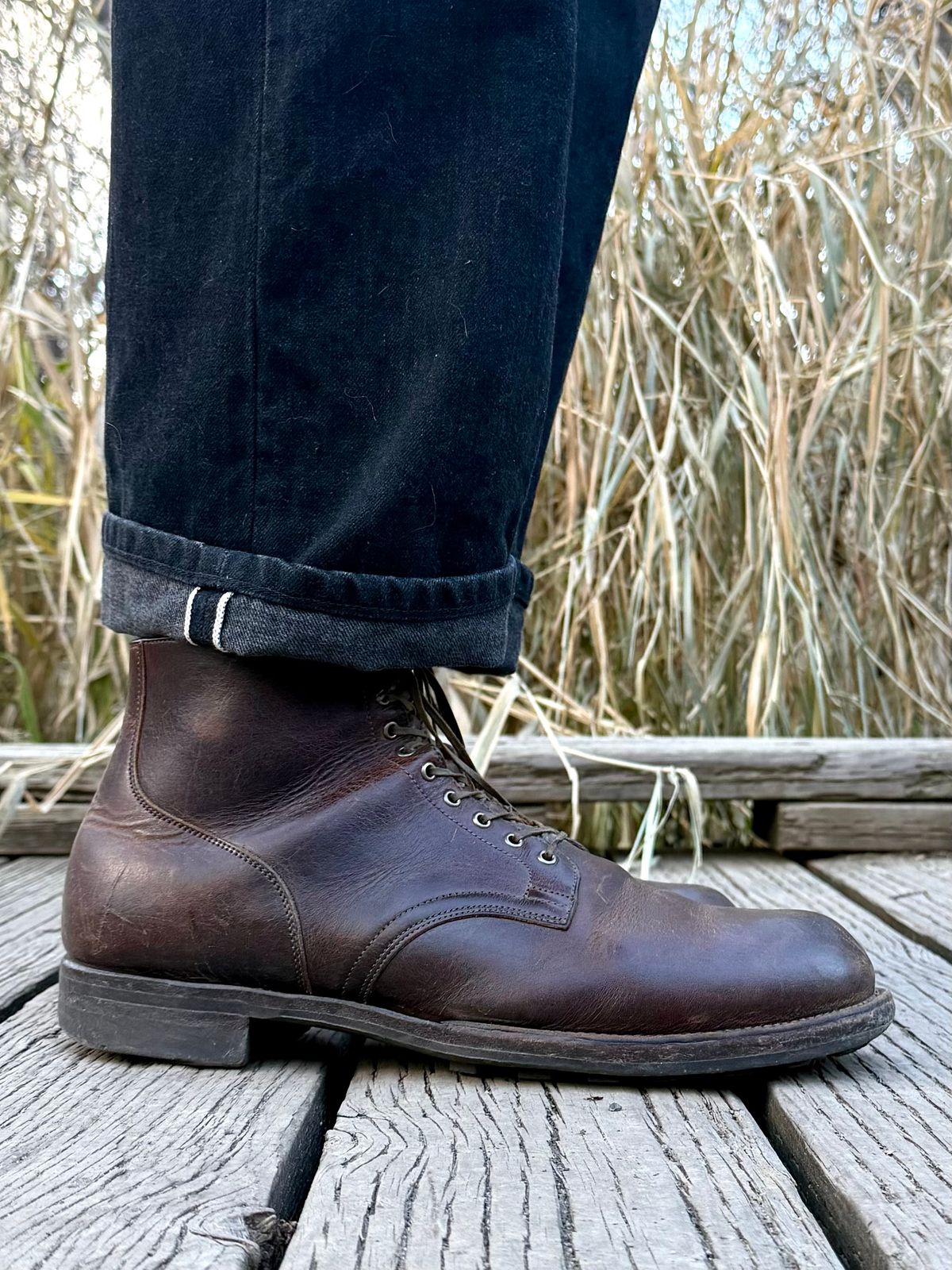 Photo by Drover_Shy on November 13, 2025 of the Viberg Service Boot in C.F. Stead Whiskey Phoenix.