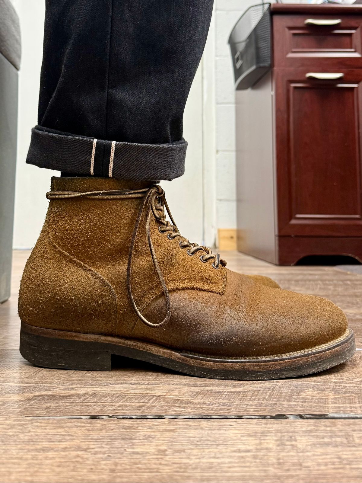 Photo by Drover_Shy on March 25, 2025 of the Viberg N1 Boot in Horween Marine Field Roughout.