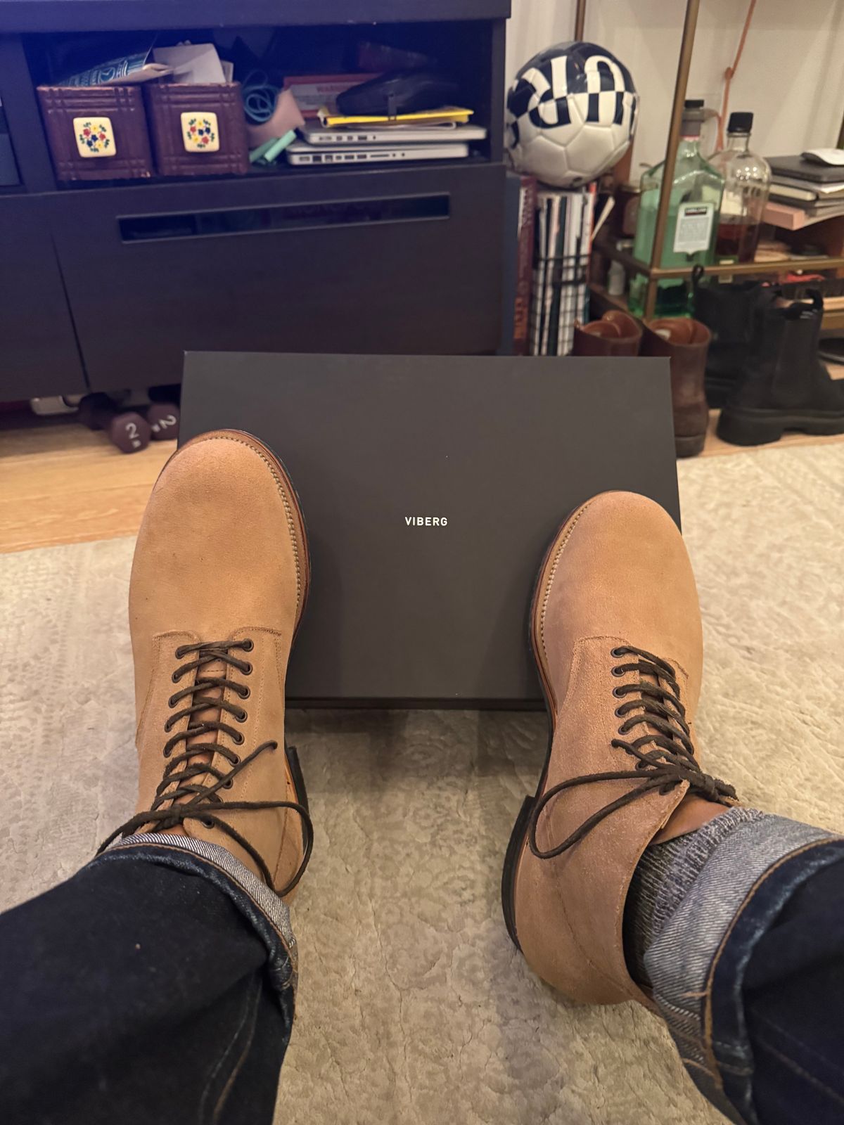 Photo by Drover_Shy on December 3, 2024 of the Viberg N1 Boot in Horween Marine Field Roughout.