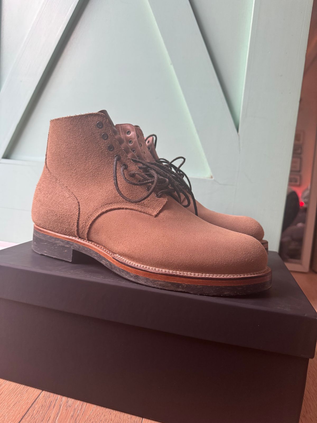 Photo by Drover_Shy on December 3, 2024 of the Viberg N1 Boot in Horween Marine Field Roughout.