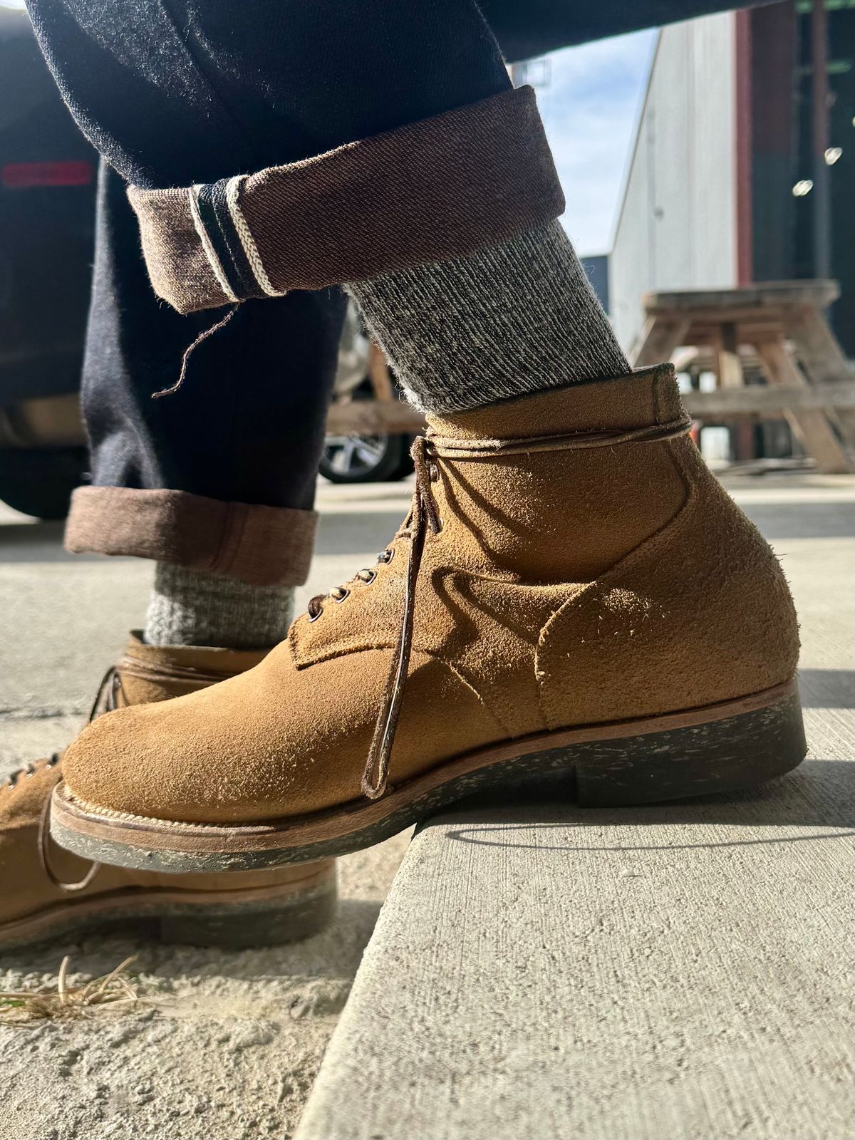 Photo by Drover_Shy on January 6, 2025 of the Viberg N1 Boot in Horween Marine Field Roughout.