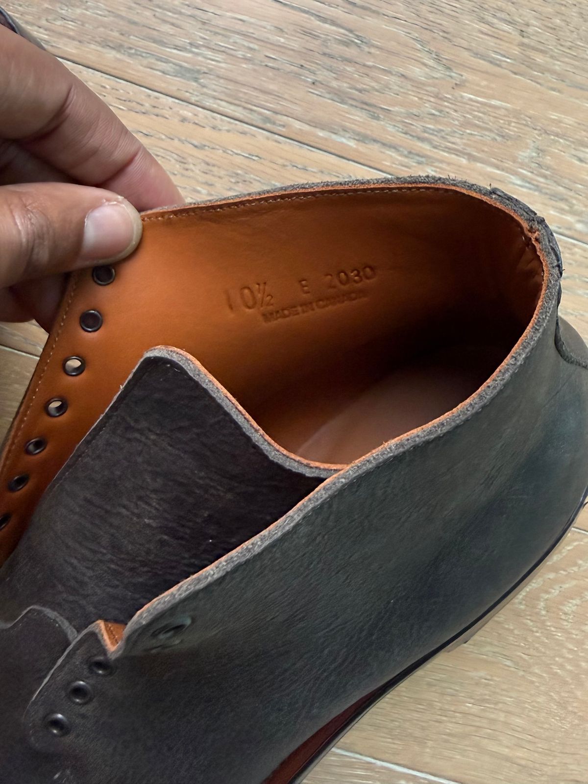 Photo by Drover_Shy on February 6, 2026 of the Viberg Wholecut Derby Boot in C.F. Stead Stone Waxed Kudu.