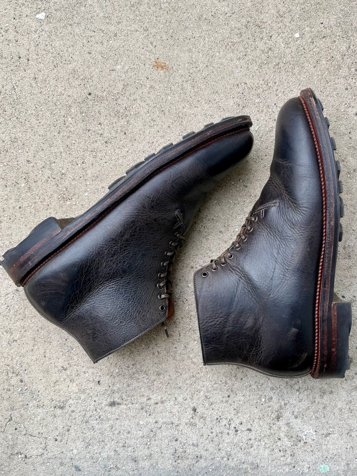 Photo by Drover_Shy on February 15, 2026 of the Viberg Wholecut Derby Boot in C.F. Stead Stone Waxed Kudu.