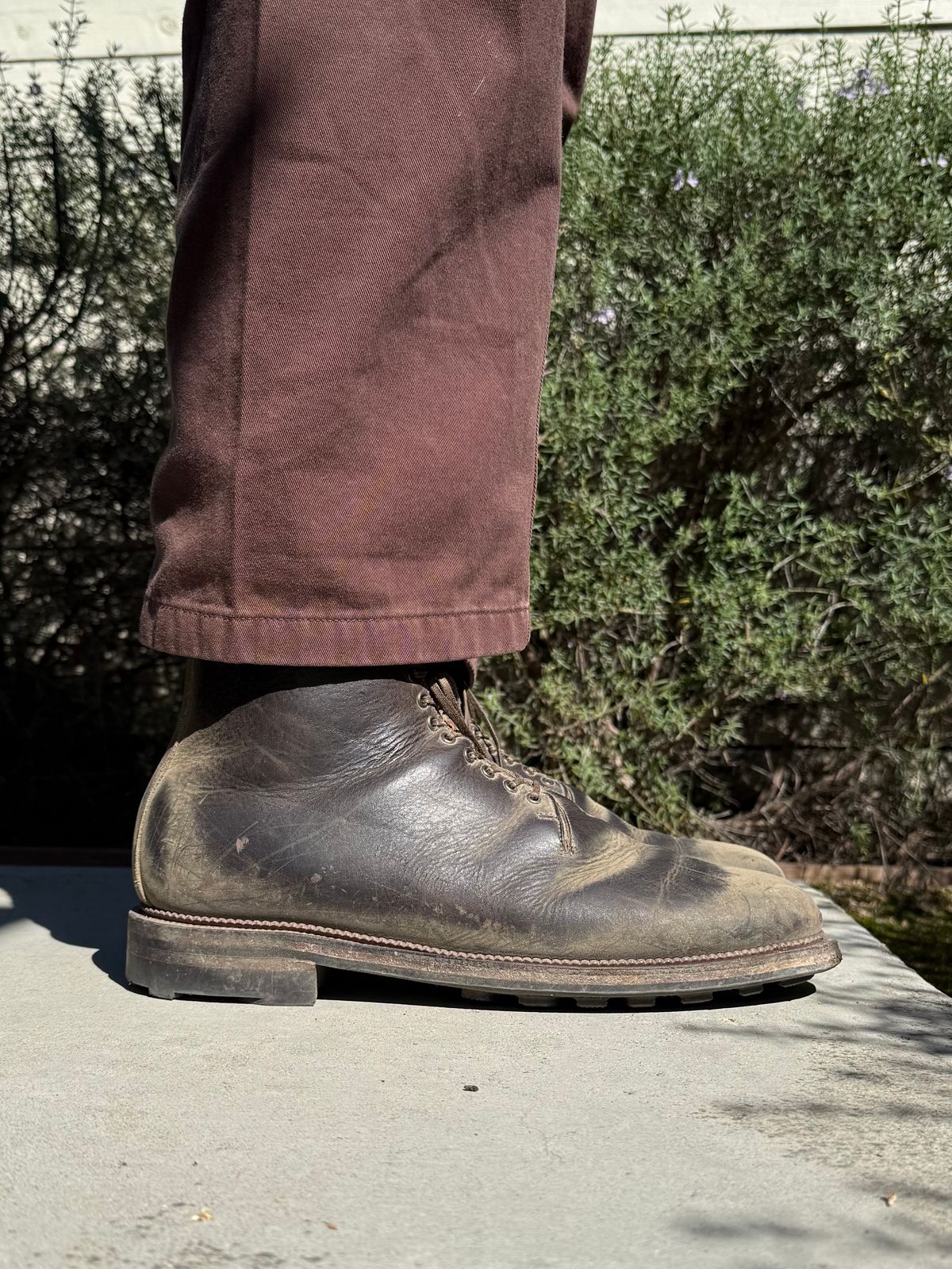 Photo by Drover_Shy on February 28, 2026 of the Viberg Wholecut Derby Boot in C.F. Stead Stone Waxed Kudu.