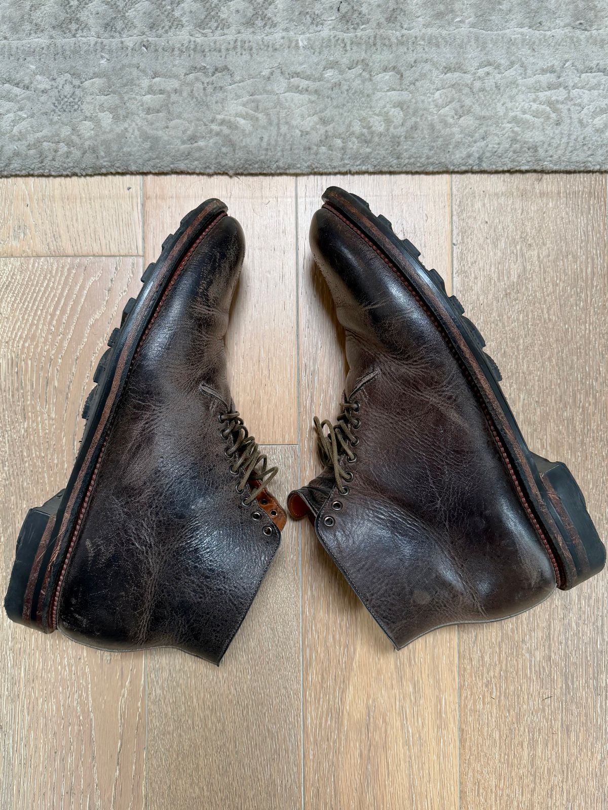 Photo by Drover_Shy on May 13, 2026 of the Viberg Wholecut Derby Boot in C.F. Stead Stone Waxed Kudu.