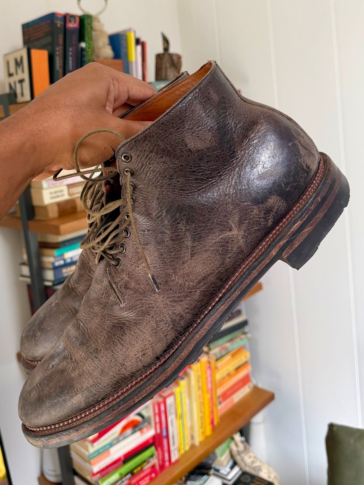 Photo by Drover_Shy on May 17, 2026 of the Viberg Wholecut Derby Boot in C.F. Stead Stone Waxed Kudu.