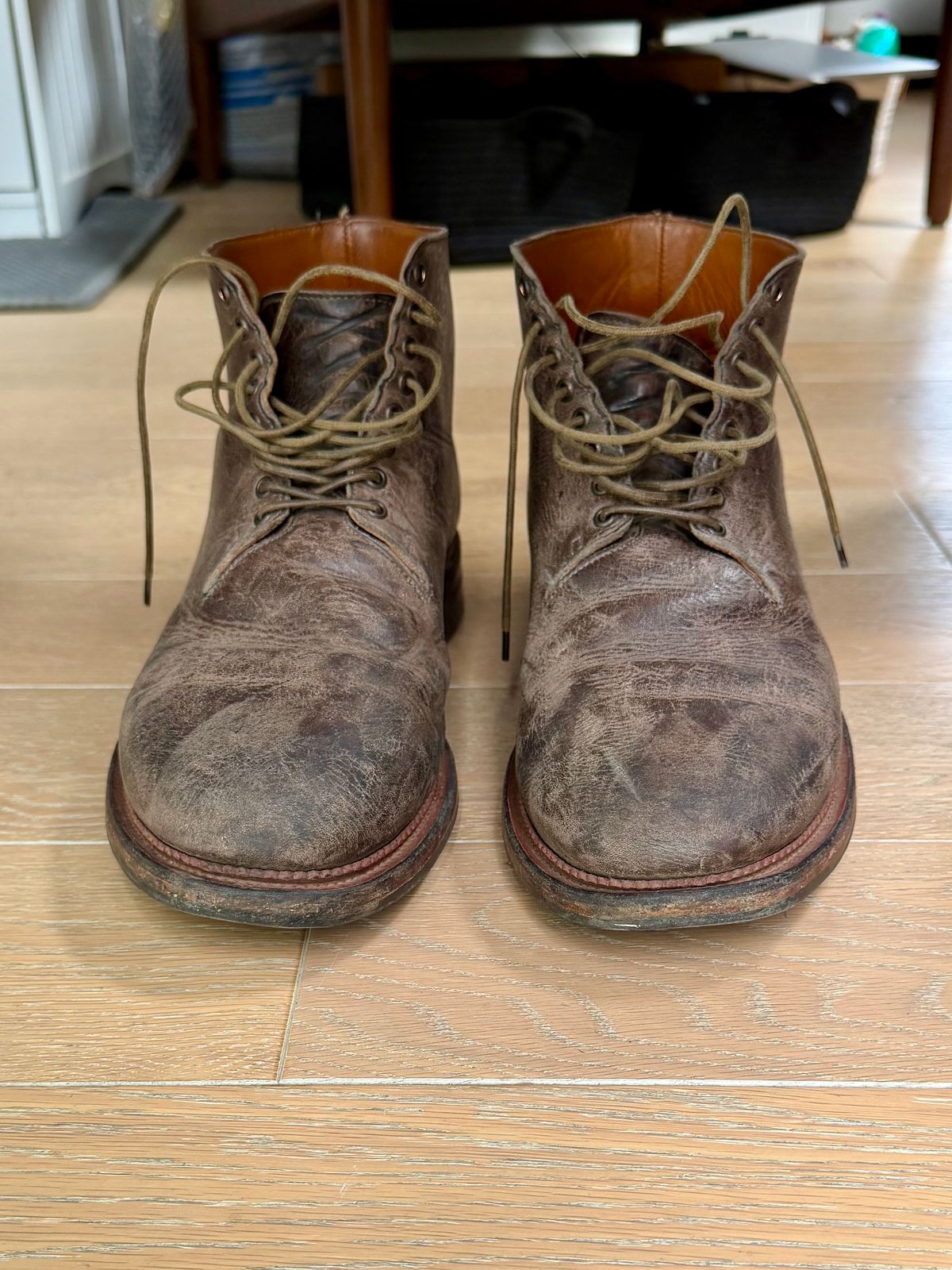 Photo by Drover_Shy on May 17, 2026 of the Viberg Wholecut Derby Boot in C.F. Stead Stone Waxed Kudu.