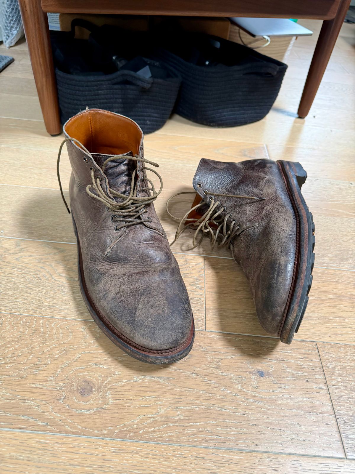 Photo by Drover_Shy on May 17, 2026 of the Viberg Wholecut Derby Boot in C.F. Stead Stone Waxed Kudu.