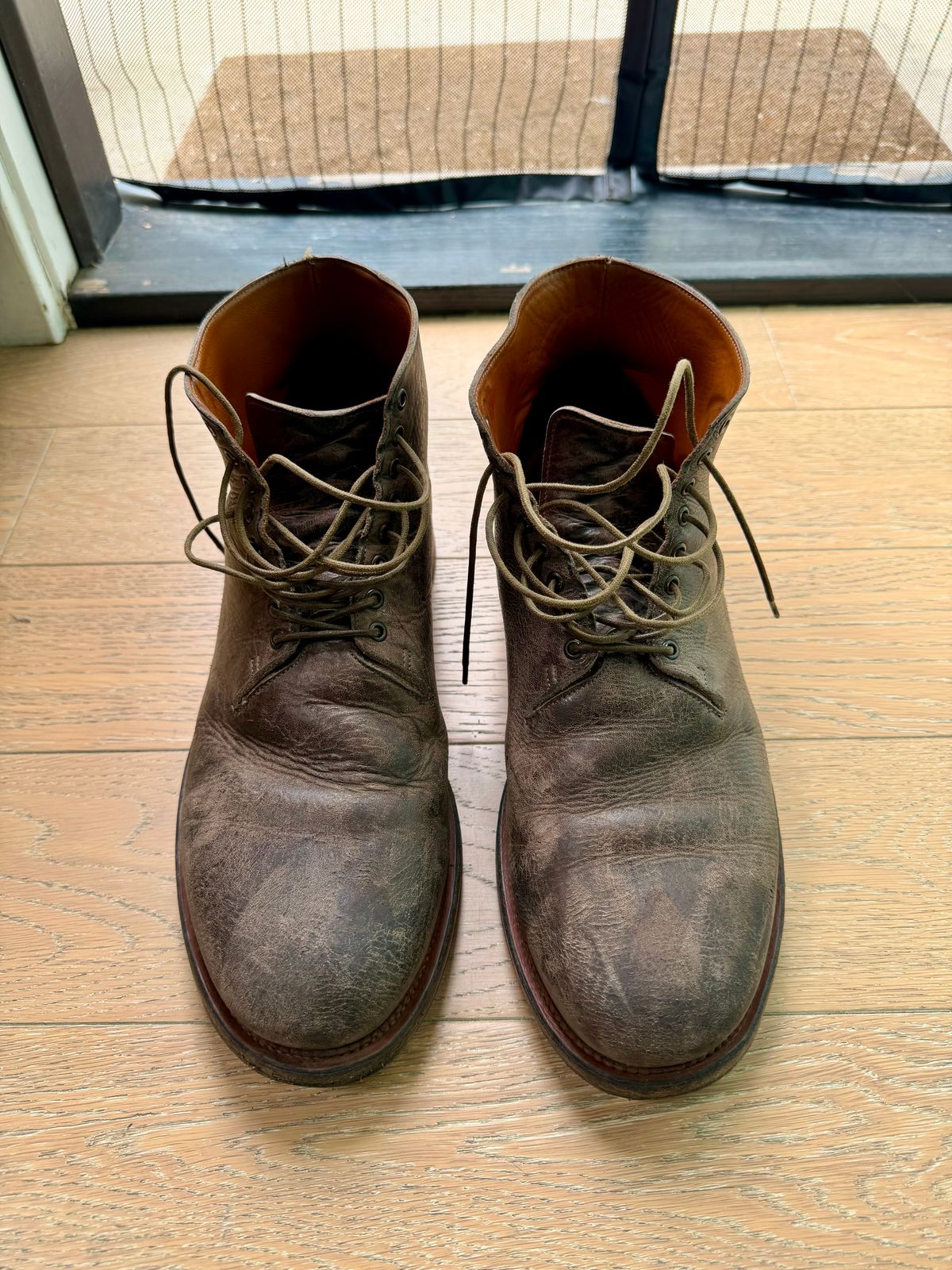 Photo by Drover_Shy on May 17, 2026 of the Viberg Wholecut Derby Boot in C.F. Stead Stone Waxed Kudu.