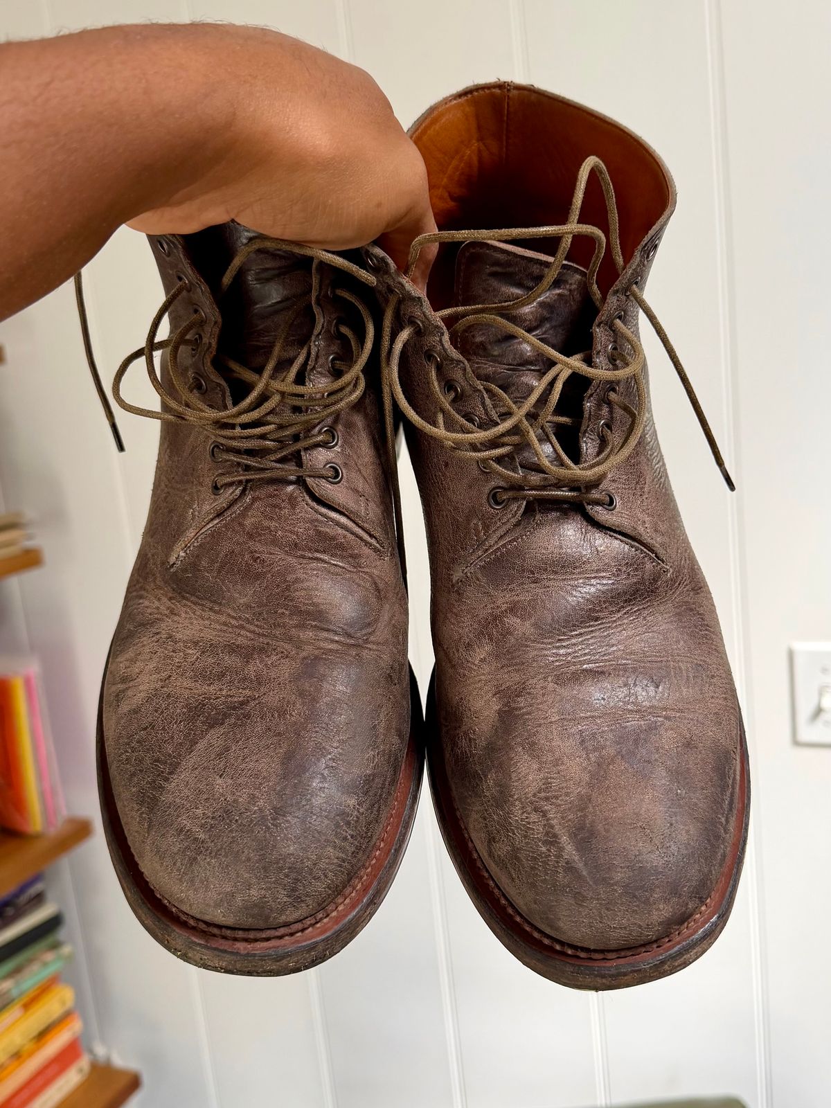 Photo by Drover_Shy on May 17, 2026 of the Viberg Wholecut Derby Boot in C.F. Stead Stone Waxed Kudu.