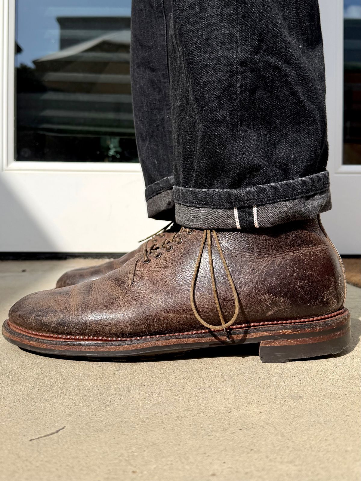 Photo by Drover_Shy on May 18, 2026 of the Viberg Wholecut Derby Boot in C.F. Stead Stone Waxed Kudu.