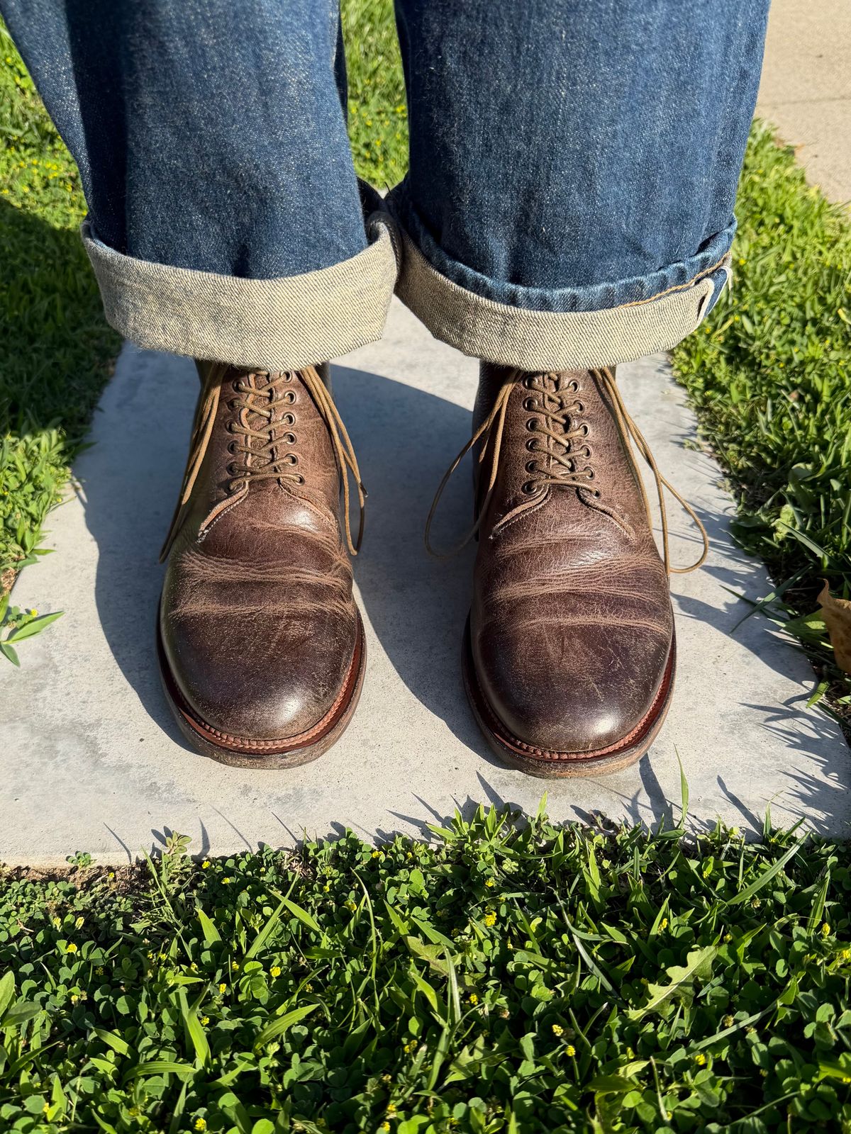 Photo by Drover_Shy on May 23, 2026 of the Viberg Wholecut Derby Boot in C.F. Stead Stone Waxed Kudu.