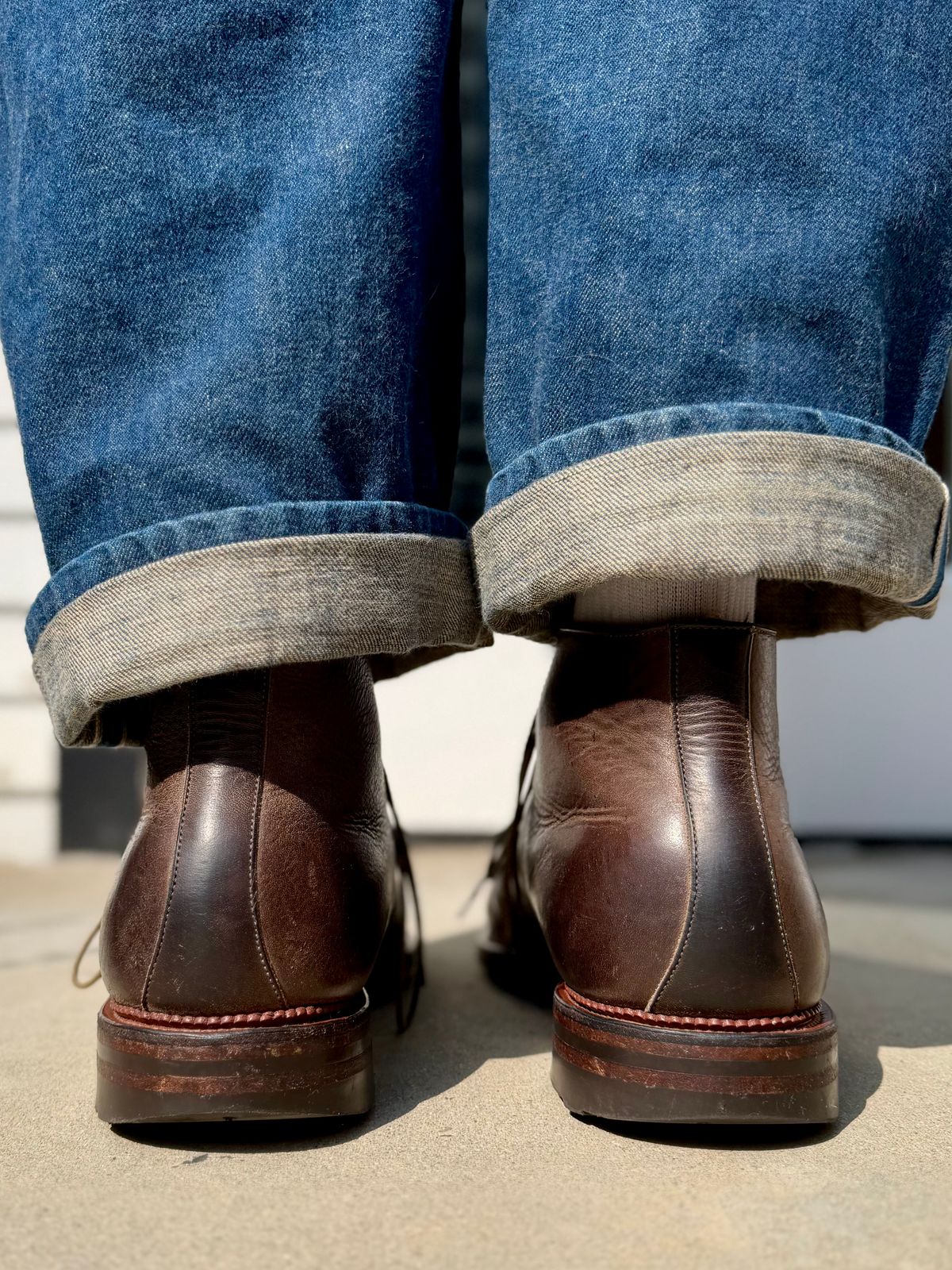 Photo by Drover_Shy on June 4, 2026 of the Viberg Wholecut Derby Boot in C.F. Stead Stone Waxed Kudu.