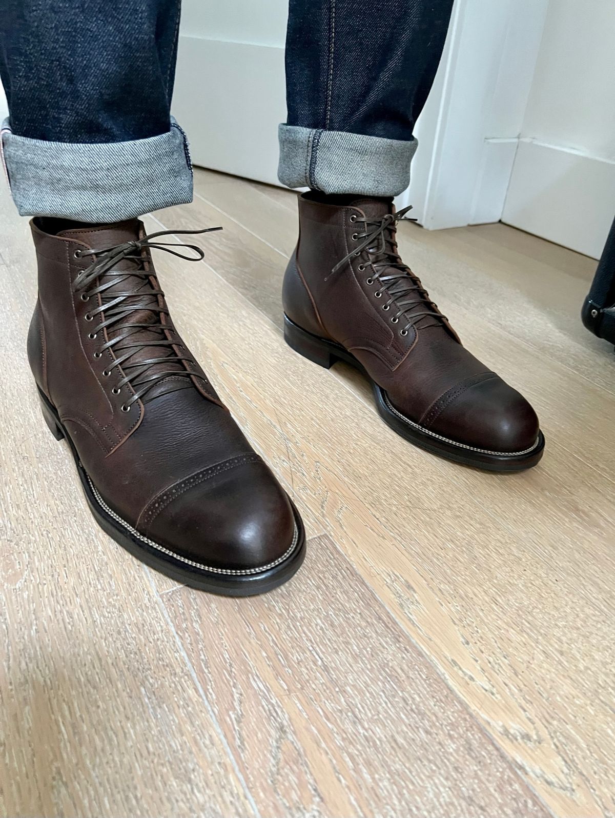 Photo by Drover_Shy on August 30, 2022 of the Viberg Service Boot in C.F. Stead Sap Waxed Kudu.