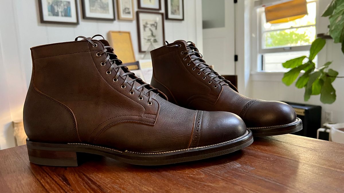 Photo by Drover_Shy on August 30, 2022 of the Viberg Service Boot in C.F. Stead Sap Waxed Kudu.