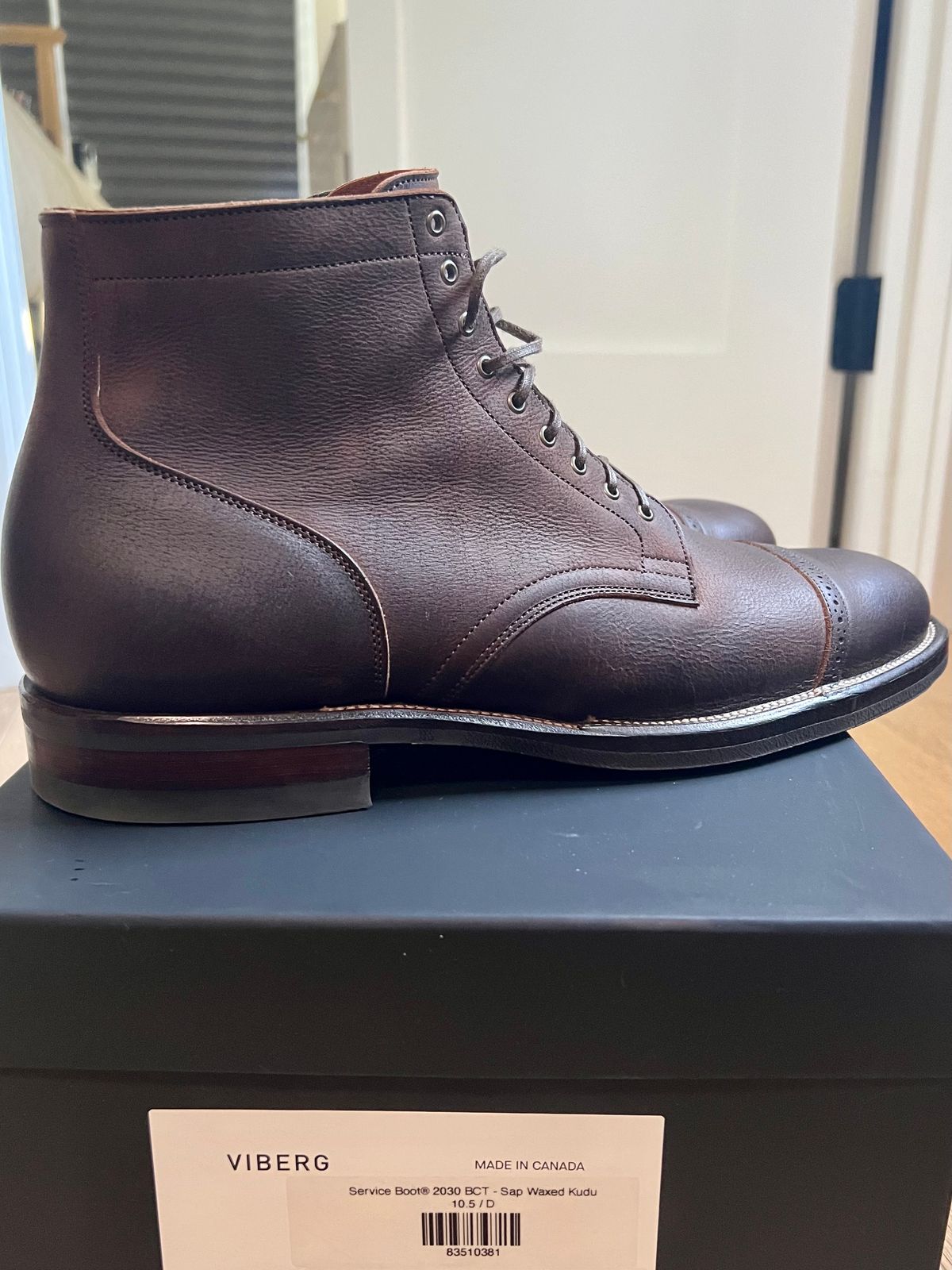 Photo by Drover_Shy on August 30, 2022 of the Viberg Service Boot in C.F. Stead Sap Waxed Kudu.