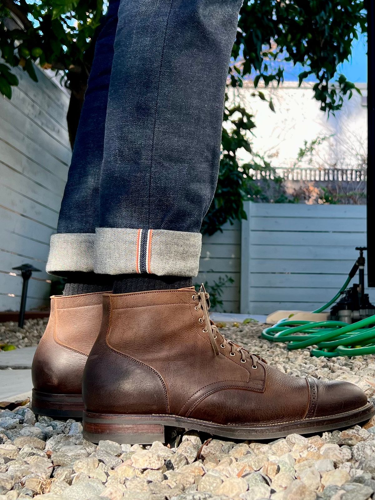 Photo by Drover_Shy on September 30, 2022 of the Viberg Service Boot in C.F. Stead Sap Waxed Kudu.