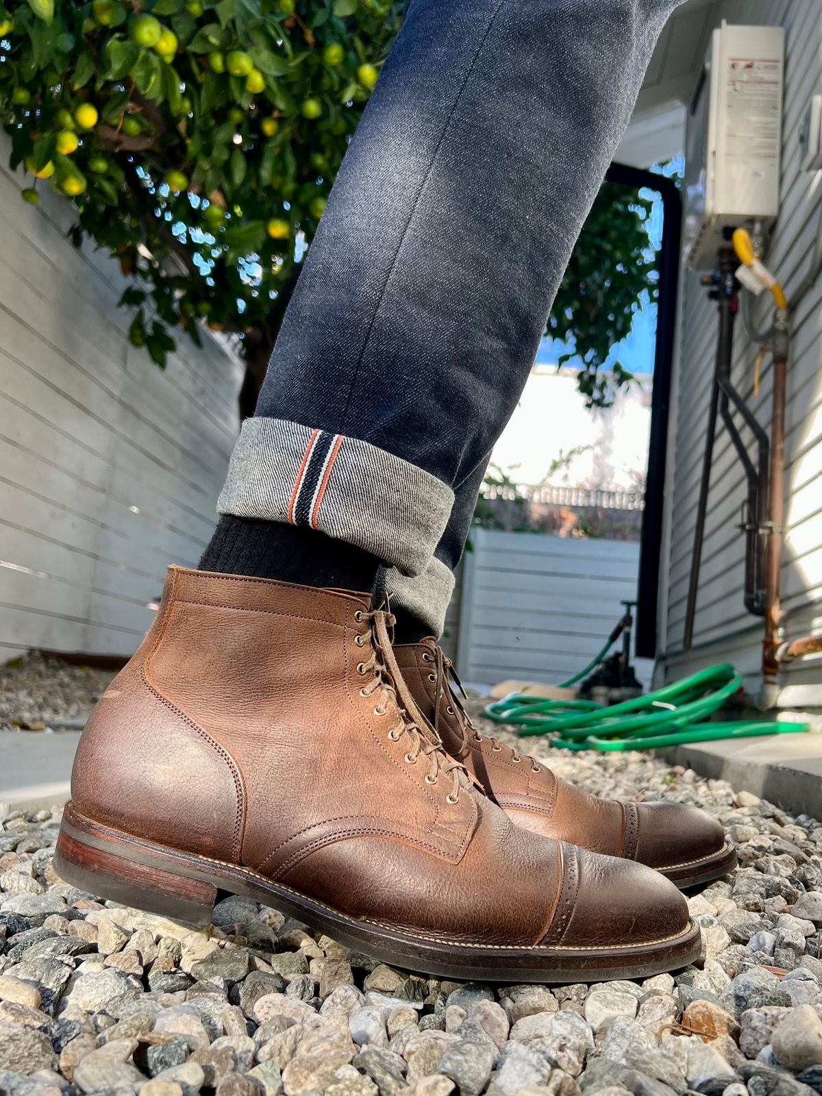 Photo by Drover_Shy on September 30, 2022 of the Viberg Service Boot in C.F. Stead Sap Waxed Kudu.