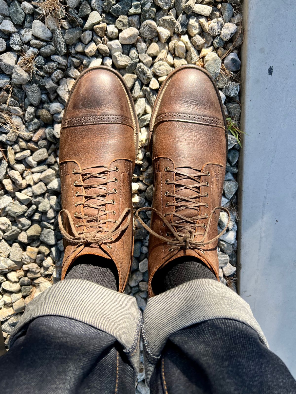 Photo by Drover_Shy on September 30, 2022 of the Viberg Service Boot in C.F. Stead Sap Waxed Kudu.