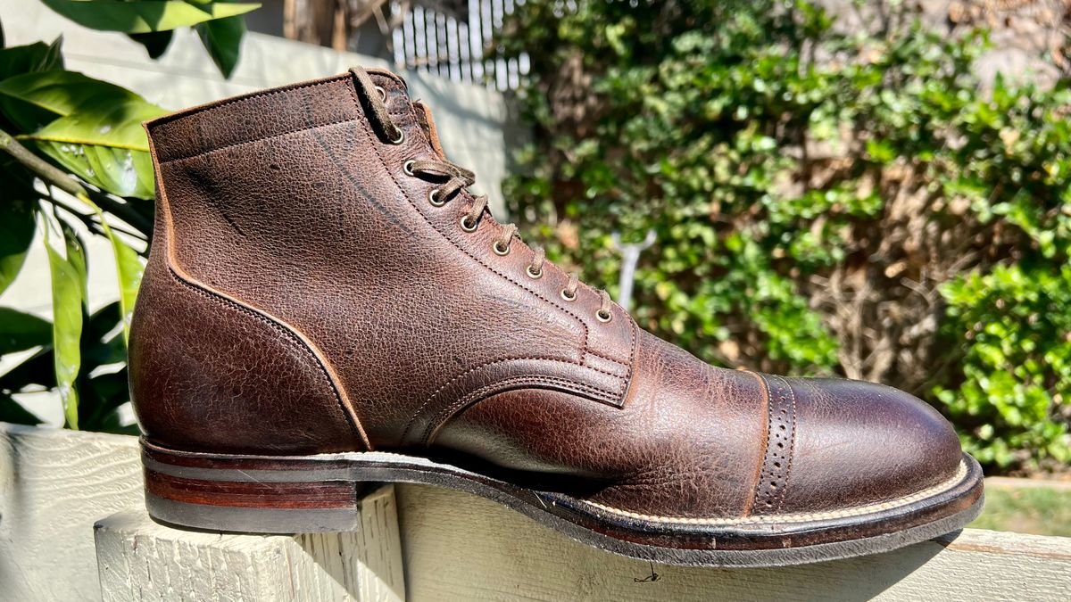 Photo by Drover_Shy on October 3, 2022 of the Viberg Service Boot in C.F. Stead Sap Waxed Kudu.
