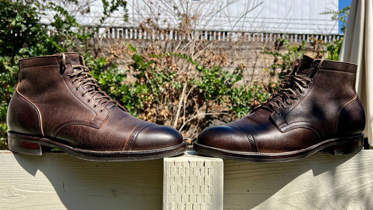 Photo by Drover_Shy on October 3, 2022 of the Viberg Service Boot in C.F. Stead Sap Waxed Kudu.